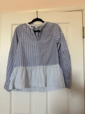 Striped Peplum Buttonless Blouse - Blue/White